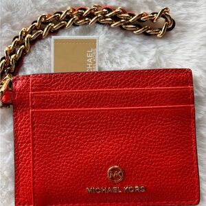 Michael Kors Jet Set Charm small ID chain card holder in optic orange leather
